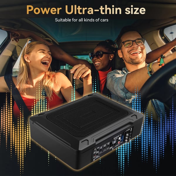 Aktiv Subwoofer, 1000W Udgangeffekt, 200W RMS Effekt, 12V Spænding, 34,5 cm x 26 cm x 8 cm Dimensioner, 2,6Ω Impedans