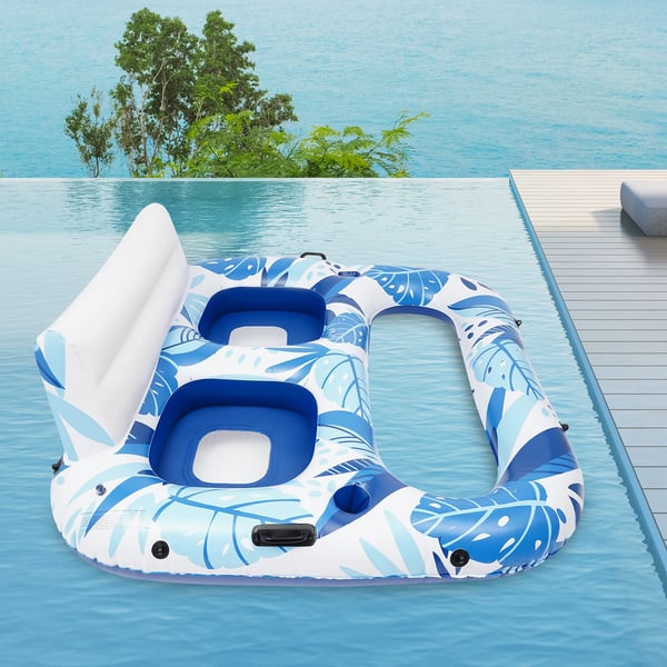 Oppustelig Pool Lounger, Dobbelt-Sæde Design, Holdbart Materiale,Blå