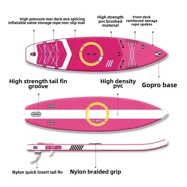 Oppustelig Stand Up Paddle Board, Vandtæt Design, Komplet Tilbehørssæt,Rosenrød