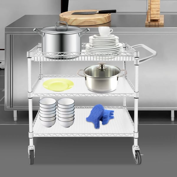 Serveringsvagn, 3 hyllor, modern design,Silver