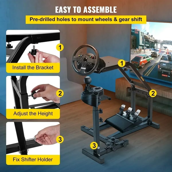 Racing Simulator Stativ, Justerbar Højde 22.4"-28.5", Kulstofstål, Hurtig Montering, Universel Kompatibilitet
