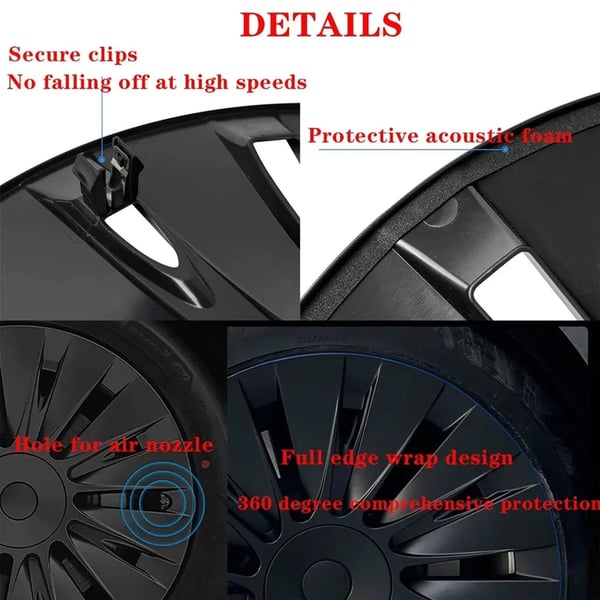 19-tommer fælgkapsel til Tesla Model Y, mat sort finish, snap-in installation,Matte sort