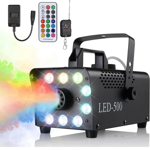 Tågemaskine, 500W, 10 RGB LED-lys, 5000–7000 kubikfod pr. minut, 220 V, vægt 3,52 kg
