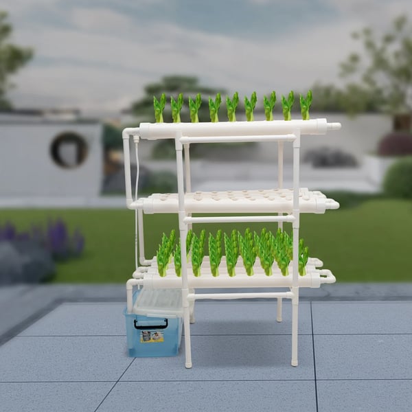 Hydroponisk vækstsysten, 3-lags design, 108 plantepladser, PVC-materiale, værktøjsfri samling