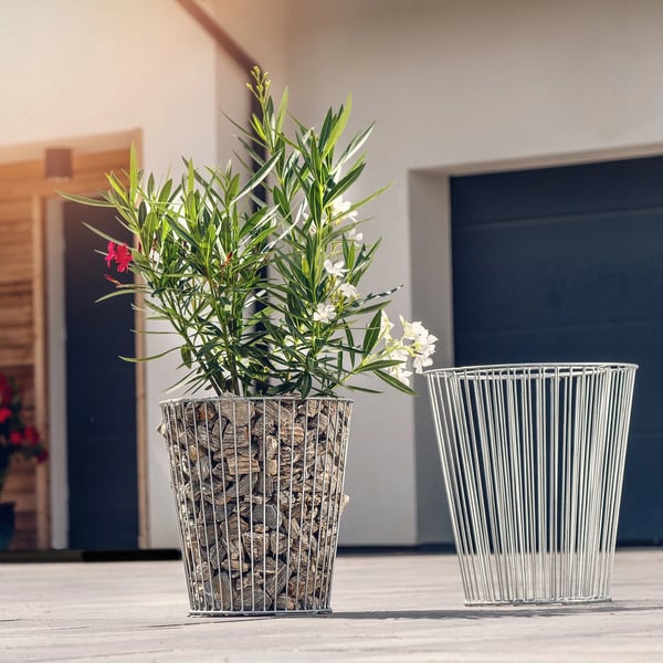 Gabion Pot, Oval Design, Holdbar Stål Konstruktion,Sølv