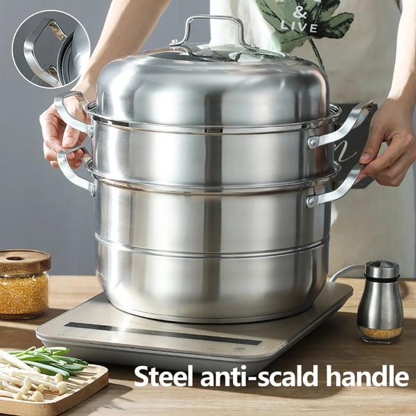 Dampkogepande, 304 rustfrit stål, 2,38 gallons kapacitet, 3-lags design, varmebestandig, nem at rengøre