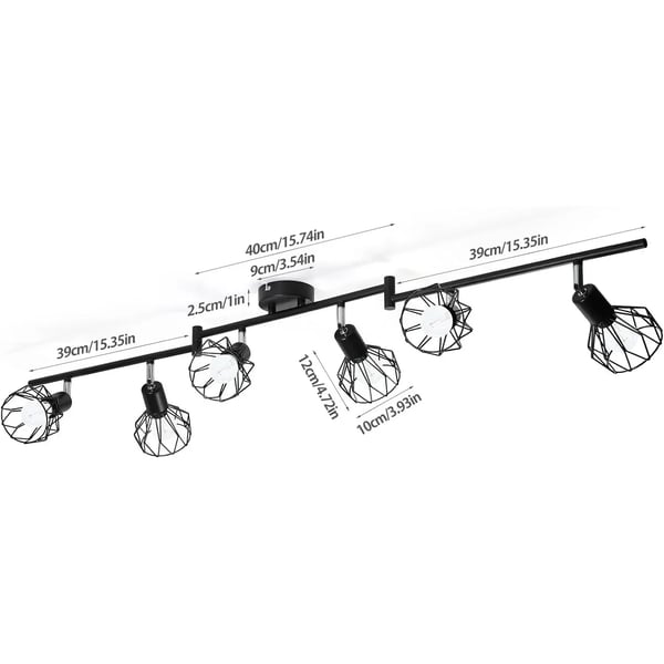 E14 Loftlampe, 6 Justerbare Hoveder, Elegant Sort Finish,Ingen pære, sort