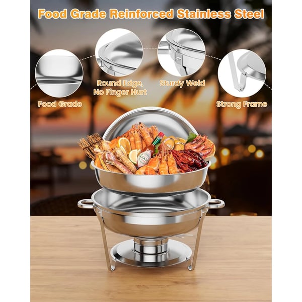 Chafing Dish Sæt, 5 Quart Kapacitet, Rustfrit Stål Konstruktion,4stk