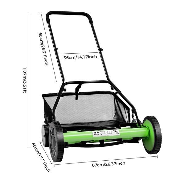 Skub Reel Plæneklipper, 5-Blade Design, Justerbar Klippehøjde,20 Tommer