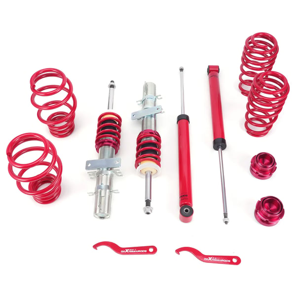 Coilover sænkningskit, justerbar højde 35mm-75mm, fjederlængde foran 239mm, fjederlængde bag 230mm, fjederhastighed foran 3.5kg/mm