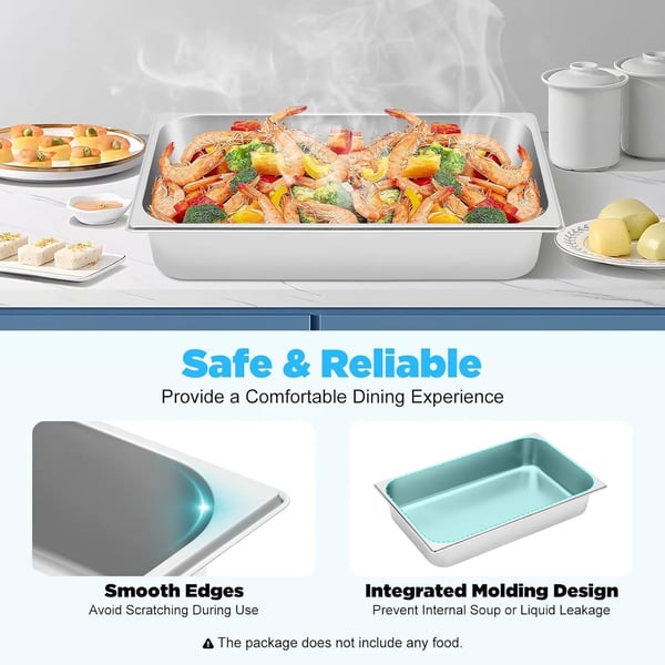 Chafing Dish, 4-Tray Set, Rostfritt Stål, 9L Kapacitet per Bricka, Temperaturområde -40℃ till 260℃, Diskmaskinssäker