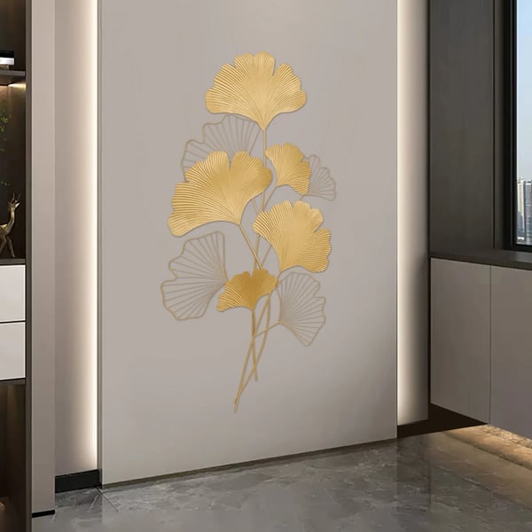 Vægdekoration, 3D Bladdesign, Moderne Metal Kunst,Guld