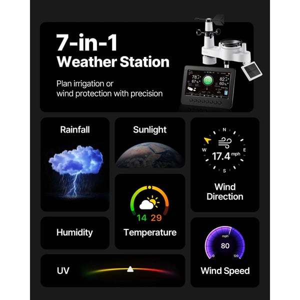 Vejrstation, 7-i-1 sensor, HD display,7-i-1 YT60311