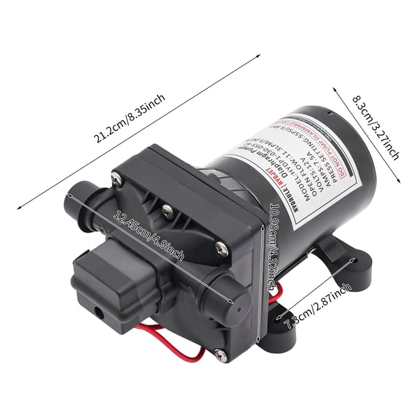 12V Membranpumpe, 3 GPM Flow Rate, Justerbart Trykkontrol,12V, sort, EU