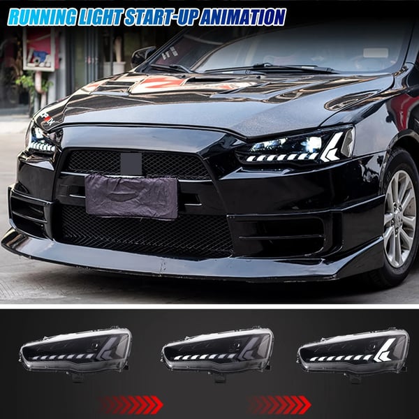 LED Forlygter, 12 V, Sekventiel Blinklys, Lancer EX Evo X VIII 2008–2020 Kompatibilitet, CE Certificering, Holdbar Konstruktion