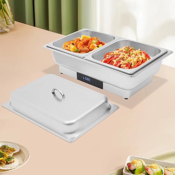 Chafing Dish, Elektrisk Varmeplade, 9L Stor Madpande, Rustfrit Stål Materiale, Touchscreen Kontrol, Tre Pande Kapacitet