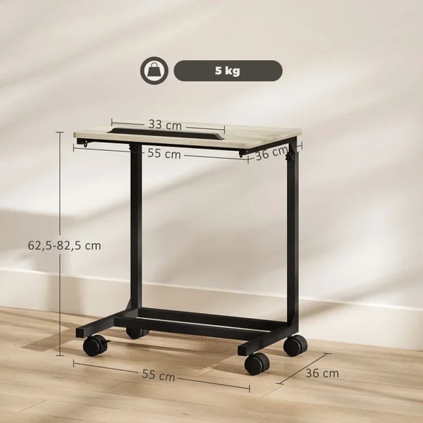 C-formet Sidebord, Højdejusterbart, Mobil Arbejdsstation,Chokolade