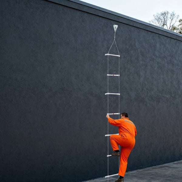 Nødbrandsflugtstige, 10m længde, 200kg belastningskapacitet, stål og aluminiumlegering, inkluderer sikkerhedshage, samling påkrævet