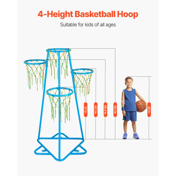 Børns Basketballkurv, Justerbare Højder, 4-Kurvs Design,Blå