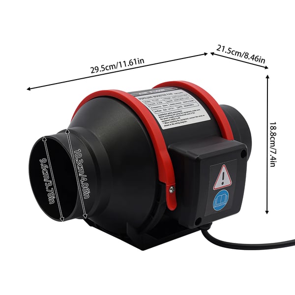 Afgasrør Blæser, Effekt 40W, Spænding 220V, Hastighed 2220rpm/2600rpm, Justerbare Hastighedsindstillinger, Støjniveau 30dB
