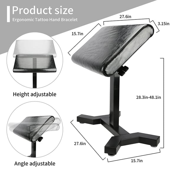 Heavy Duty Tattoo Armrest, Justerbar højde op til 48,1 tommer, Bred panel for komfort,sort