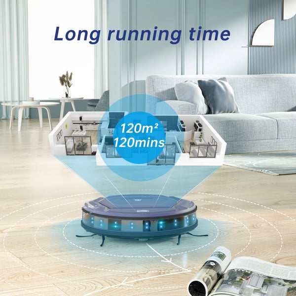 Robotstøvsuger, 2000Pa sugeevne, smart app kontrol,EU, K2-Blå-EU