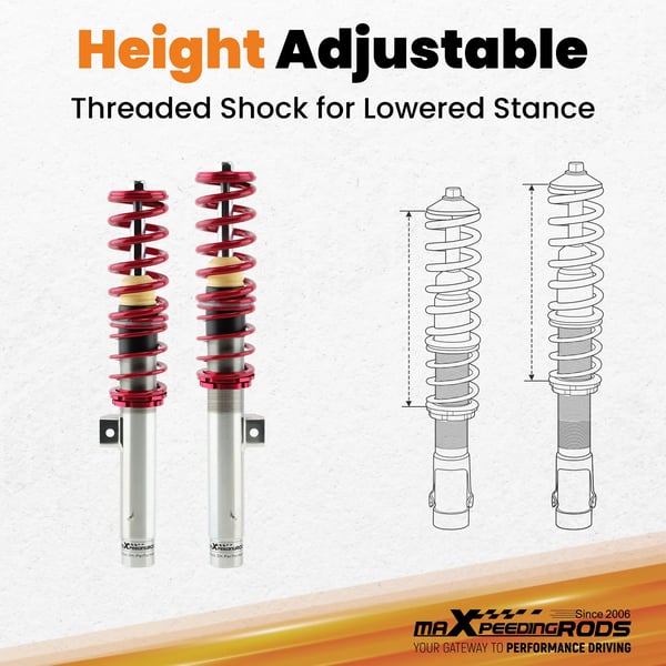 Coilover affjedringskit, justerbar højde, fjederhastighed 7 kg/mm, varevægt 22 kg, varelængde 45 cm, varebredde 54 cm
