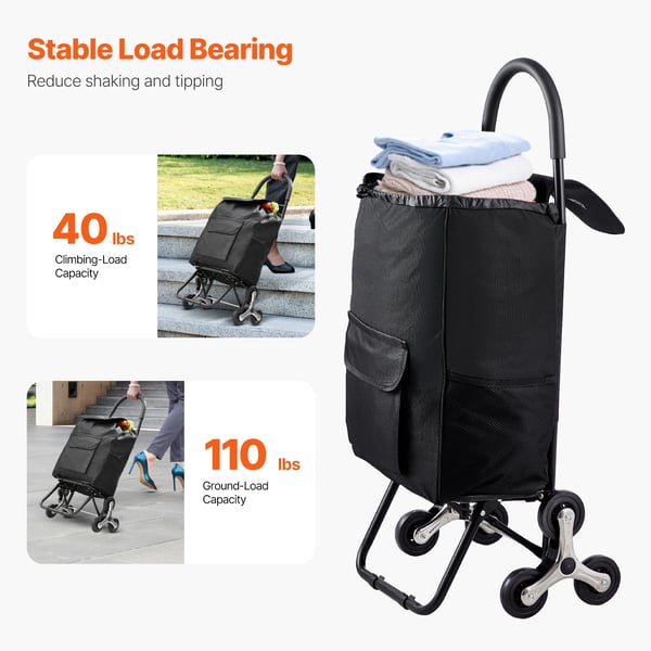 Fällbar shoppingvagn, 50 kg lastkapacitet, 36L förvaringsutrymme,36L