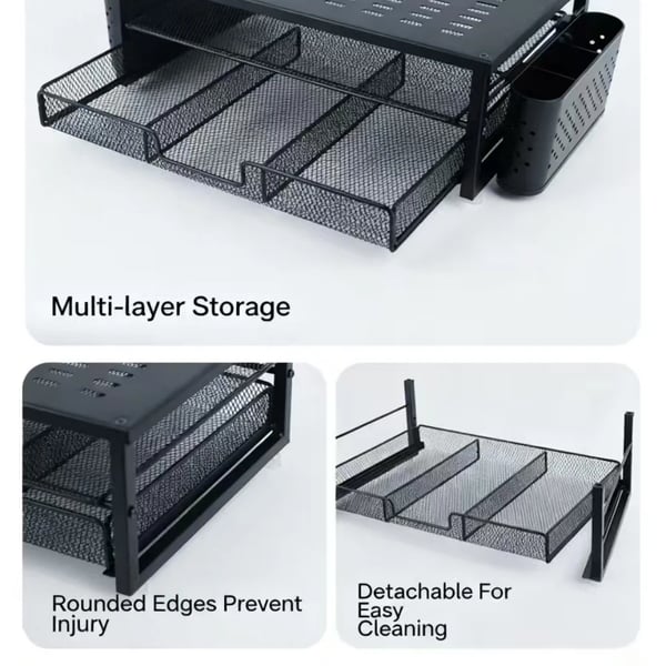 Monitorställ, Ergonomisk Design, Elegant Organisatör,svart