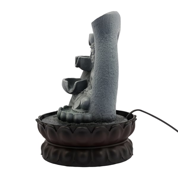 Fontän, Buddha-design, LED-belysning,grå