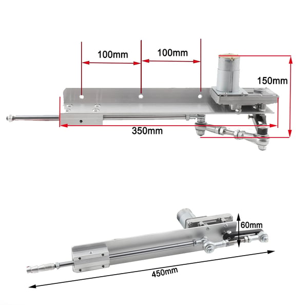 Lineær aktuator, justerbar slaglængde 30-150mm, fjernbetjening, aluminiumlegering, max hastighed 120 rpm