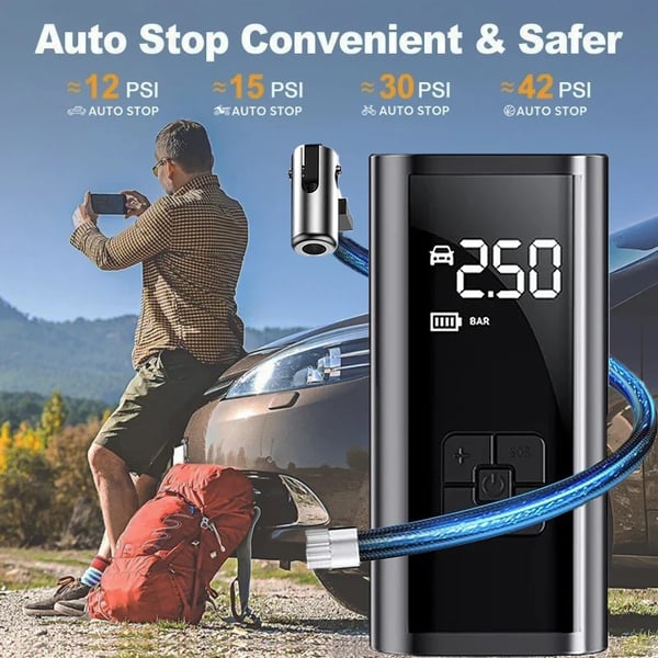 Bil Luftpump, Smart Tryckdetektering, Mångsidig Användning,Batteridriven, Trådlös