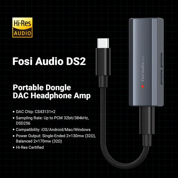 USB DAC-kuulokevahvistin, 32Bit/384kHz-tuki, kaksoiskuulokelähdöt, DS2