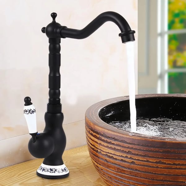 Badeværelsesvaskemixer, Messingkonstruktion, Dækmonteret Design,sort, Messing