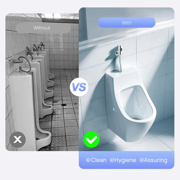 Automatisk Urinal Flush Ventil, Justerbar Induktionsafstand 55-65cm, Kobbermateriale, Strømforsyning 4 x AA Batterier, Statisk Strømforbrug 5UA