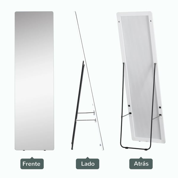 Fuld længde stående spejl, aluminiumslegering ramme, 45x37x158,5 cm, 45x160 cm spejldimensioner, minimalistisk design, to installationsmetoder