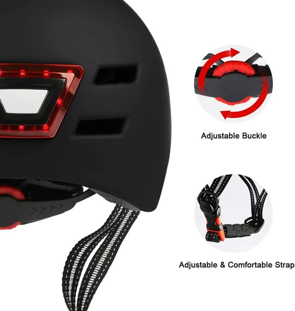 Cykelhjelm, USB-genopladelige LED-lys, justerbar pasform,Scooterhjelm
