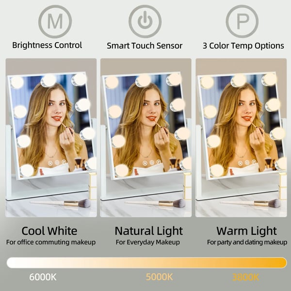Makeup Spejl, LED Belysning, Berøringsfølsom Kontrol,HVID
