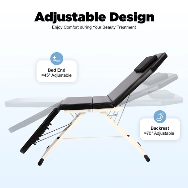 Massagebord, Justerbar Rygstøtte, Sammenklappeligt Design,sort