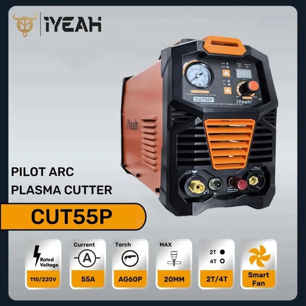 Plasma Cutter, 55A Nominel Effekt, Maksimal Skæredybde 20mm, Indgangsspænding 120V/240V, Dimensioner 46x32x26cm, Arbejdscyklus 60%