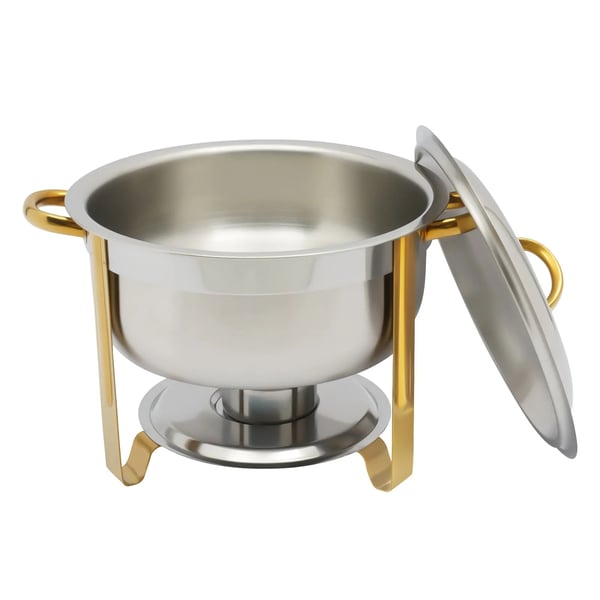 Chafing Dish, 5L kapacitet, rustfrit stål materiale, rund form, belastning 22 lbs, dimensioner 16,54 x 12,6 tommer