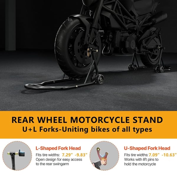 Motorcykelstand, Heavy-Duty Stål, Justerbare Gaffelhoved,Sort