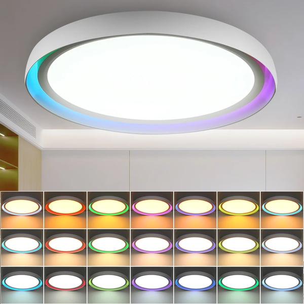 Loftlampe, Fjernbetjening, RGB Farveskift,33x33x3.7cm, ændrebar, HVID