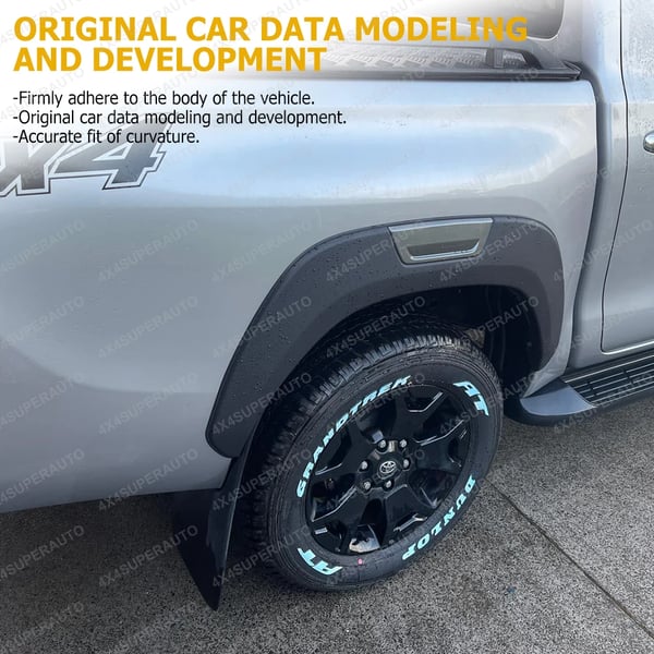 Fender Flares, Mat Sort, Kompatibel med Toyota Hilux, Sæt af 6,6 tommer grå stil