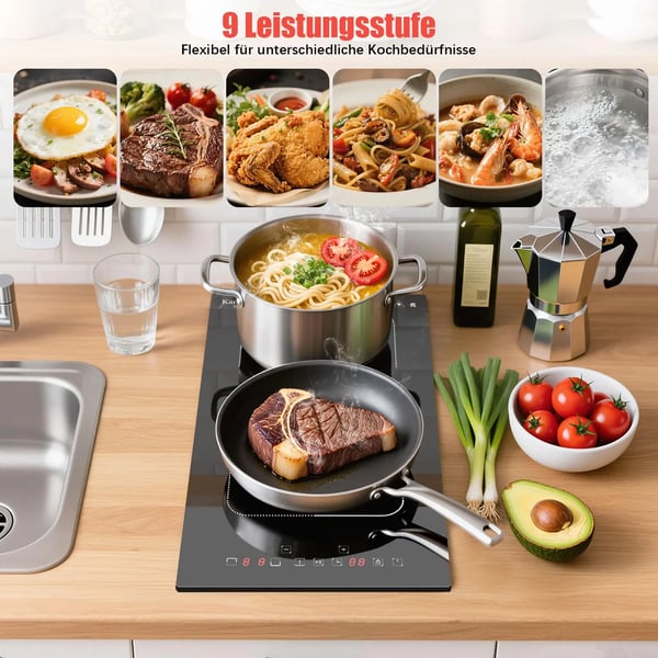 Induktionshäll, Dubbel Värmezoner, Touchkontroll,2bränningar