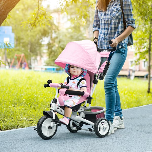 Trehjulet cykel, teleskopisk håndtag, aftagelig opbevaringspose,Pink