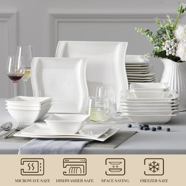 26-delt Porcelænsservise, Mikroovn & Ovn Sikker, Elegant Design,26 stk