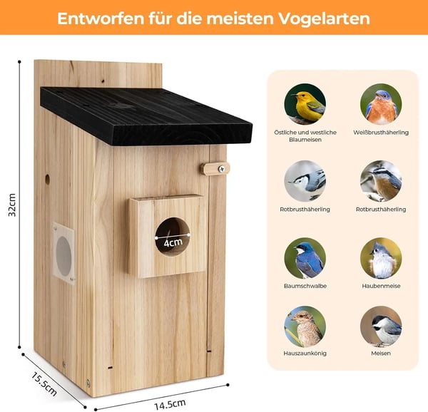 Fågelhuskamera, 5 Miljoner Pixlar Nattseende, Naturlig Trädesign,M, Ljusgrå