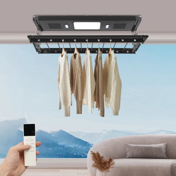 Elektrisk Tørrerack, Fjernbetjening, Pladsbesparende Design,sort