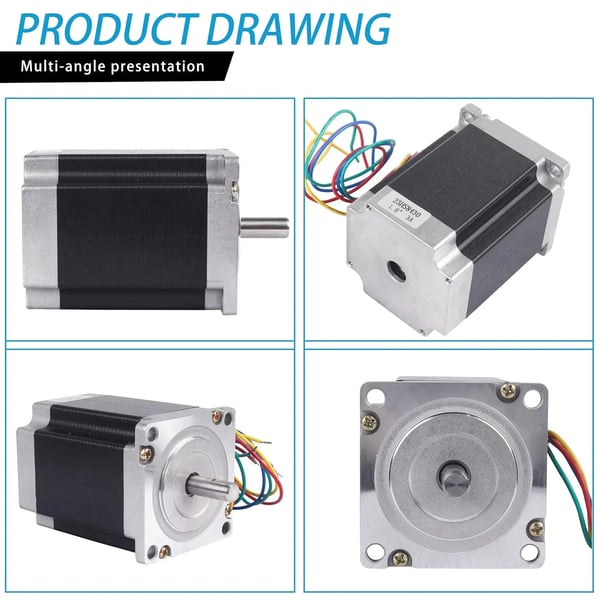 Stepper Motor, Holdende Moment 270 Oz-in, Dimensioner 57mm x 57mm x 76mm, Strøm 3A, Trinvinkel 1,8 grader, Fase 2